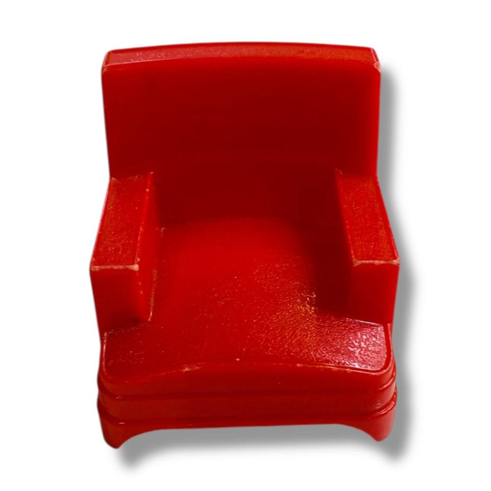 Vintage Dollhouse Miniature Plastic Red Chair Living Room Retro 2"h